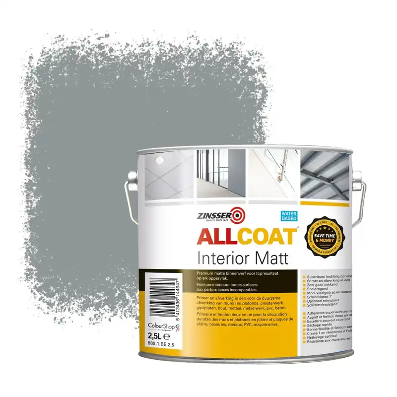 Zinsser Allcoat Interior Muurverf RAL 7042 Verkeersgrijs A - 2,5 liter Must-Have