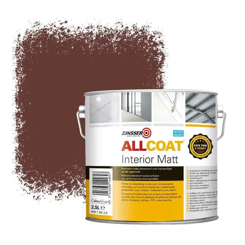 Zinsser Allcoat Interior Muurverf RAL 8015 Kastanjebruin - 2,5 liter Veilige Betaling