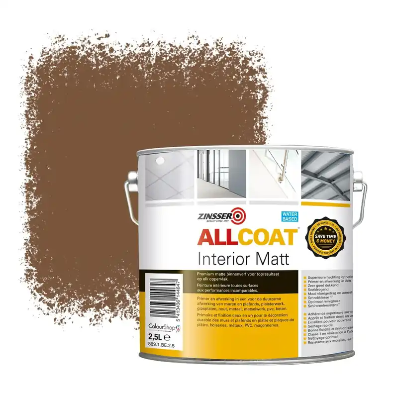 Direct Beschikbaar Zinsser Allcoat Interior Muurverf RAL 8024 Beigebrown - 2,5 liter