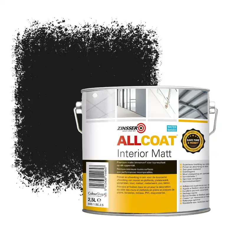 Zinsser Allcoat Interior Muurverf RAL 9011 Grafietzwart - 2,5 liter Must-Have