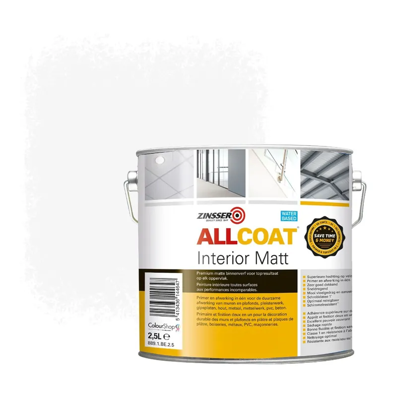 Zinsser Allcoat Interior Muurverf RAL 9016 Verkeerswit - 2,5 liter Lage Kosten