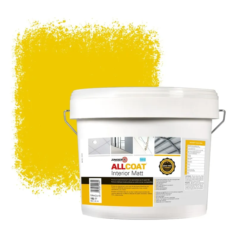 Uitverkoop Zinsser Allcoat Interior Muurverf RAL 1023 Verkeersgeel - 10 liter