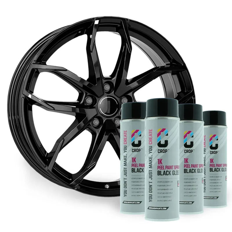 Favoriet CROP Peel Paint Spray Velgenset ZWART GLANS - 4x 500ml