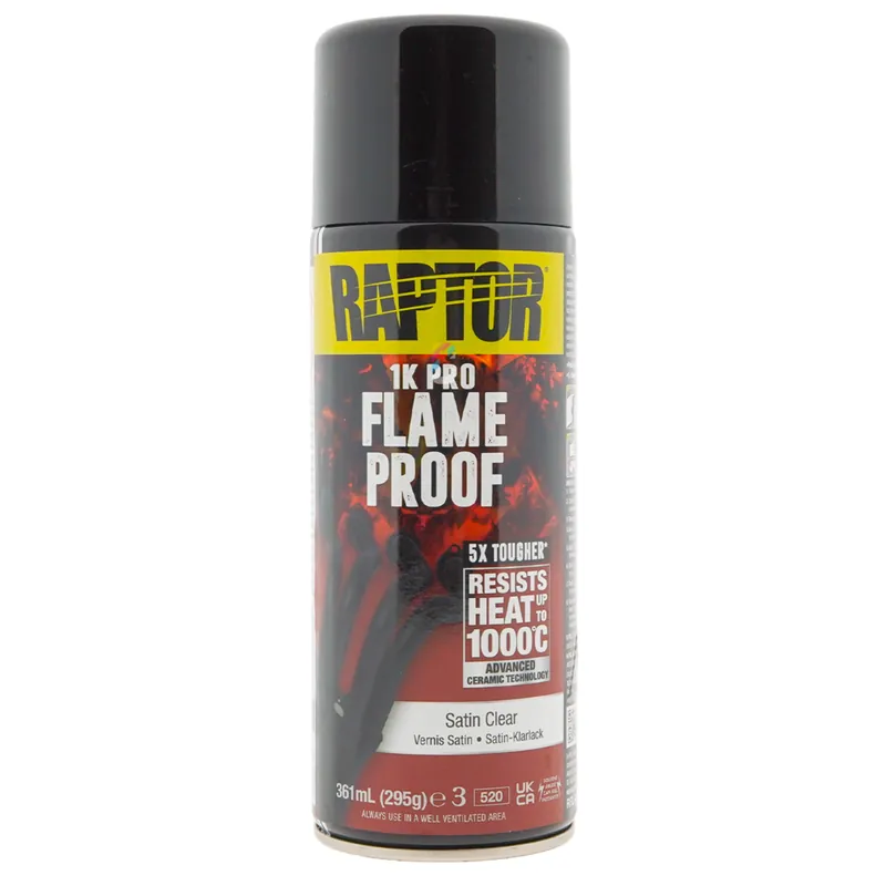 Raptor Flameproof - Hittebestendige BLANKE LAK ZIJDEGLANS spuitbus 400ml Laatste Versie
