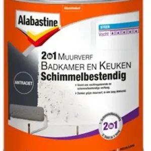 Merkproduct Alabastine 2-in-1 Muurverf Badkamer en Keuken Schimmelbestendig - 1 liter Antraciet