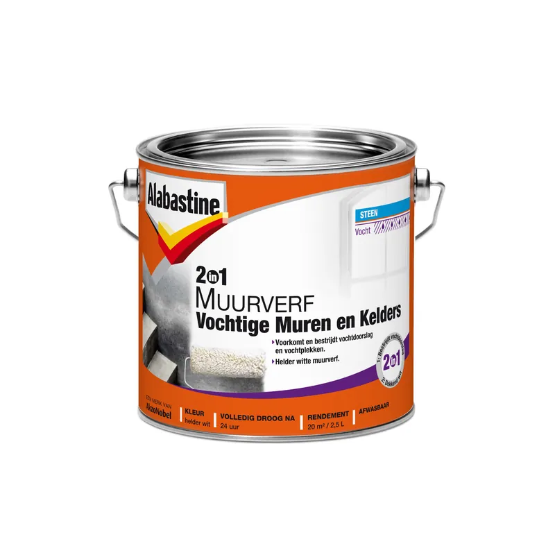 Premium Alabastine 2-in-1 Muurverf Vochtige Muren en Kelders - 2,5 liter