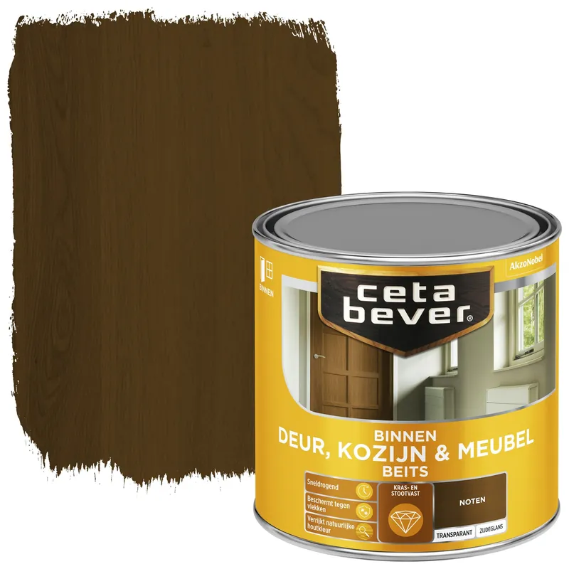 Merkproduct Cetabever Binnenbeits Deur Kozijn en Meubel Transparant Zijdeglans - Noten