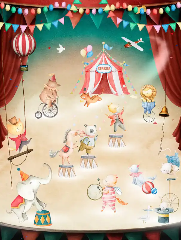 Beperkt Aanbod Decoprint Cute Walls- Playing Circus 212x280cm - CW6056-1