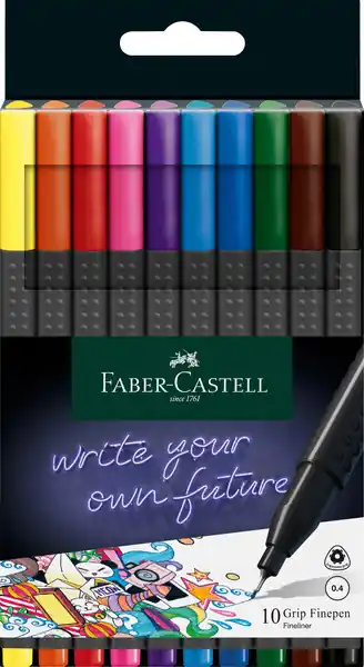 Aanbieding Faber Castell Fineliner Grip 0,4mm - etui a 10 stuks