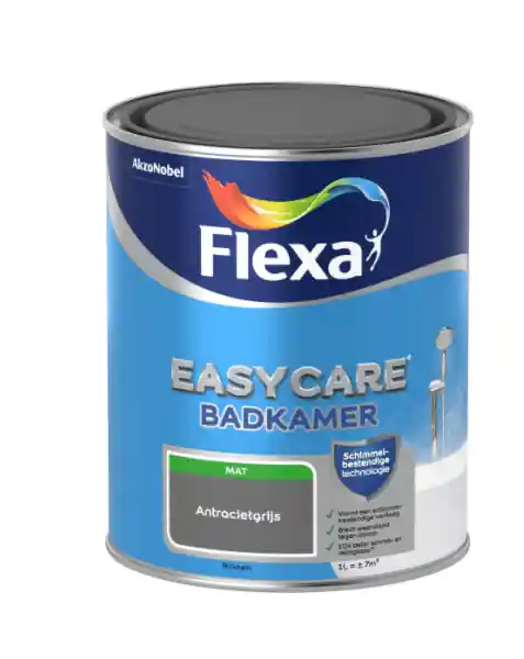 Koop Vandaag Flexa Easycare Muurverf Badkamer Mat - Antracietgrijs - 1 liter