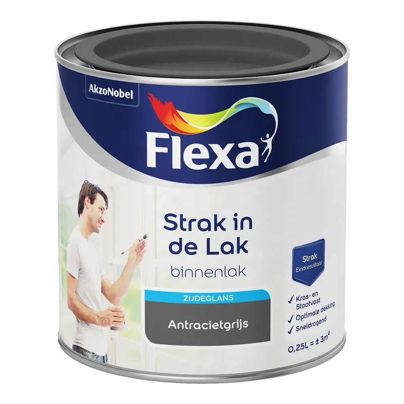 Beperkt Aanbod Flexa Strak in de Lak Binnenlak Zijdeglans - Antracietgrijs