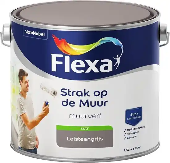 Flexa Strak op de Muur Muurverf - Mat - 2,5 liter - Leisteengrijs Lage Prijs