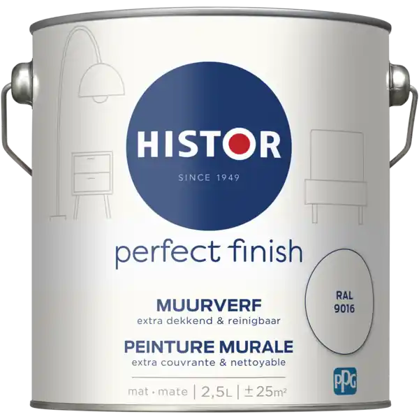 Voordeelprijs Histor Perfect Finish Muurverf Mat - Ral 9016 - 2,5 liter