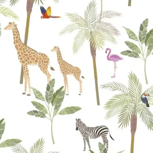 Veilige Betaling Noordwand Kids Walls Behang met giraffen, zebra's en flamingo's - 45880