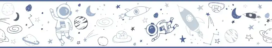 Veilige Betaling Noordwand Kids Walls Behangrand outerspace met astronauten, raketten en planeten - 45849