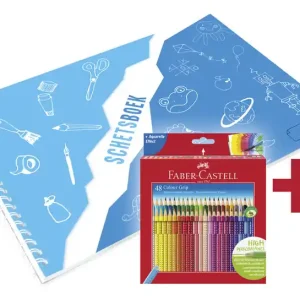 Weekendaanbieding Faber Castell Kleurpotlood Grip - 48 stuks + gratis A3 Kangaro schetsboek