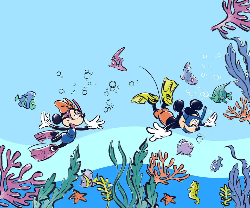 Beperkt Aanbod Komar Into Wonderland Fotobehang Disney - Mickey & Minnie Coral Reef - IADX6-105