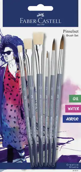 Fabrieksprijs Faber Castell Penselenset - 6 stuks - 3x plat, 3x rond
