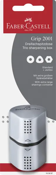 Finale Uitverkoop Faber Castell puntenslijper GRIP Trio zilver op blister