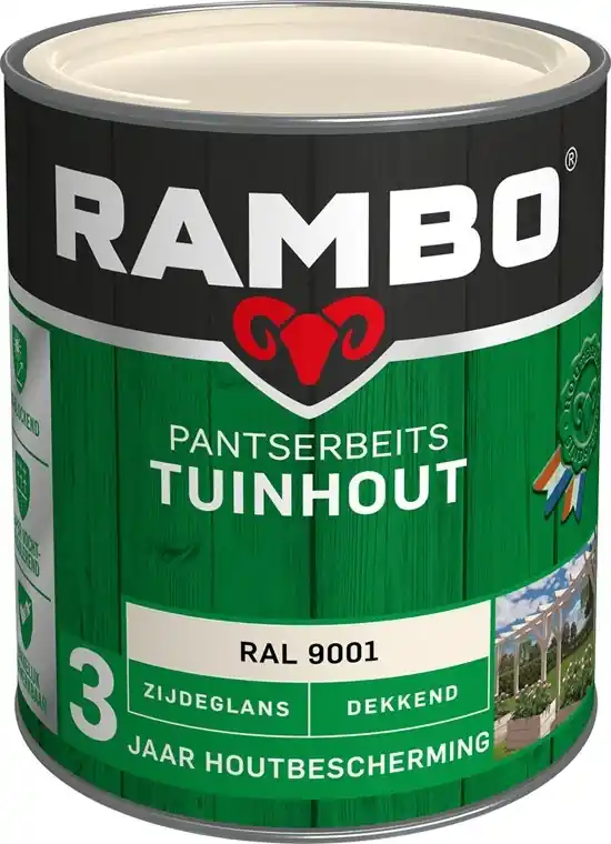 Lage Prijs Rambo Pantserbeits Tuinhout Zijdeglans Dekkend - 750 ml Ral 9001