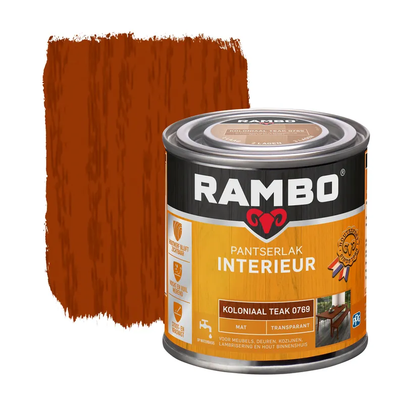 Gratis Retour Rambo Pantserlak Interieur Transparant Mat - Koloniaal Teak