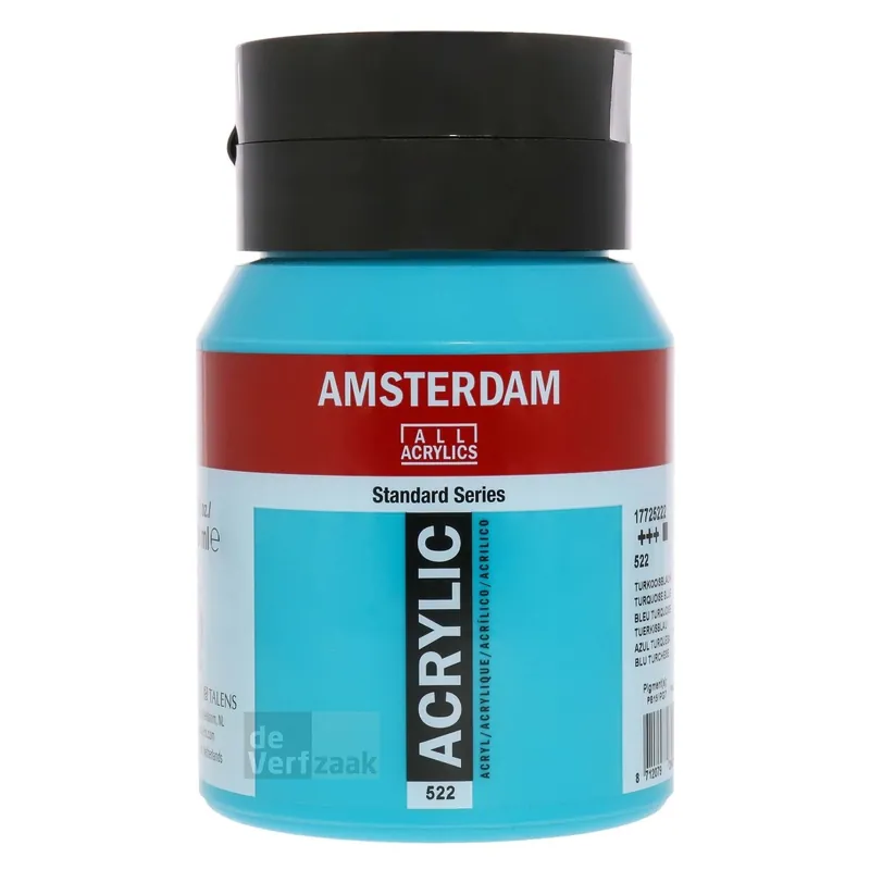 Rechtstreeks Van De Fabrikant Royal Talens Amsterdam Acrylverf 500 ml - Turkooisblauw 522