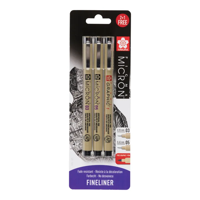 Koopje Sakura Fineliners Pigma Micron 03 en 05 - 3 stuks