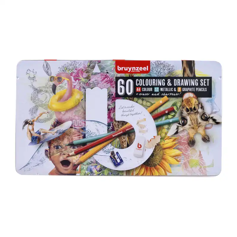 Speciale Aanbieding Bruynzeel Teken- en kleurset creatieve kunstenaars blik - 60 stuks