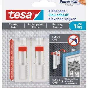 Tesa 77777 - verstelbare klevende spijker voor behang en pleister - tot 2kg - 2 stuks Premium
