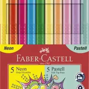 Korting Faber Castell Viltstiften Grip Neon en Pastel - 10 stuks in etui