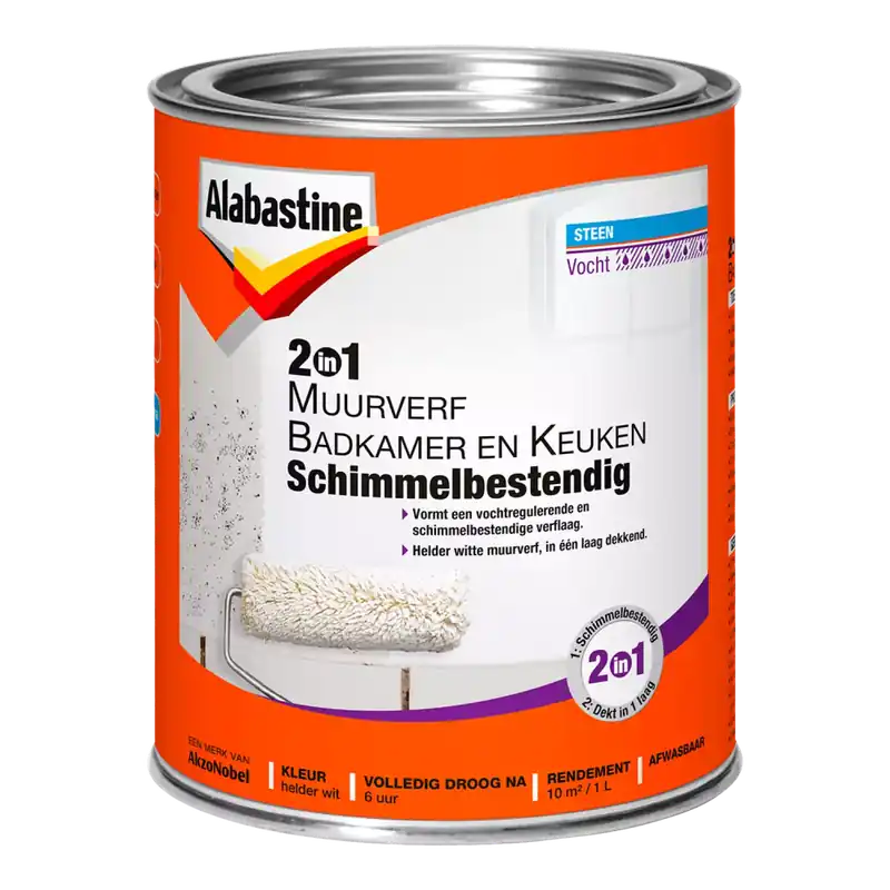 Alabastine 2In1 Muurverf Badkamer en Keuken Schimmelbestendig Tijdelijk Beschikbaar